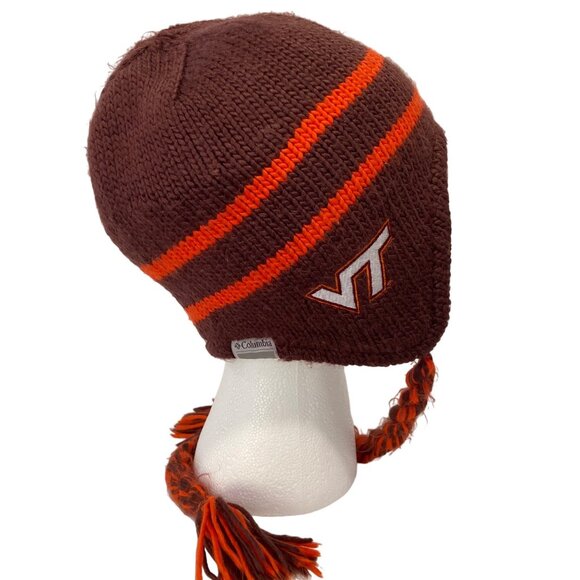 Bundle 2 Columbia  Burgundy & Orange Knit Fleece Lined Earflap and navy blue and - Picture 3 of 15